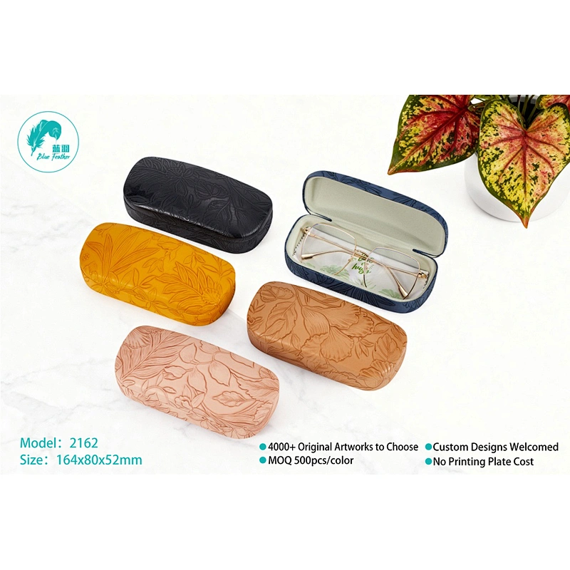 Stylish Solid Color Pu Leather Hard Shell Sunglasses Case with Unique Floral Patterns for Unisex